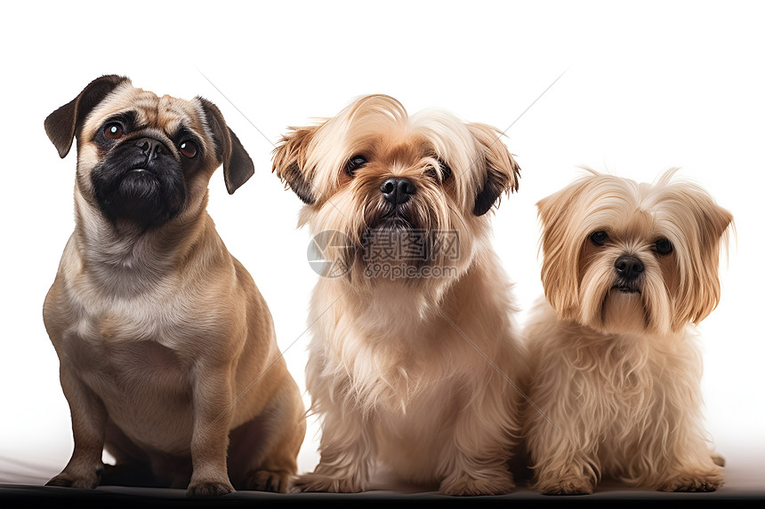 坐在一起的三只小狗图片