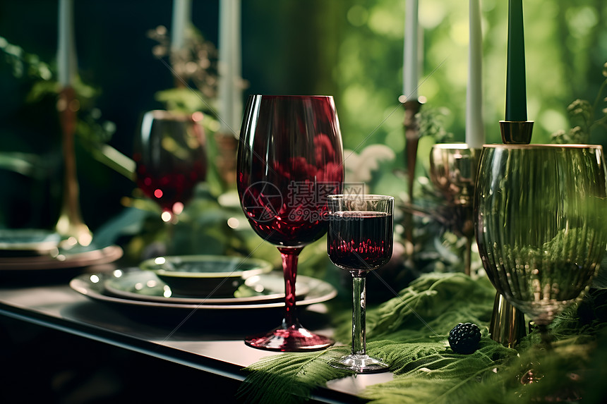 桌上的红葡萄酒图片