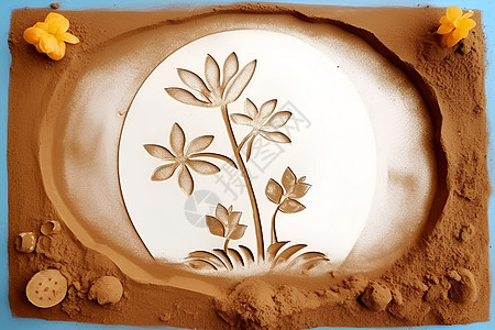 沙子描绘树木花朵图片