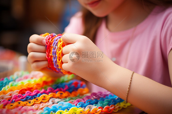 正在编织的彩虹手链图片
