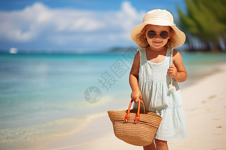 沙滩小女孩沙滩上开心的小女孩背景