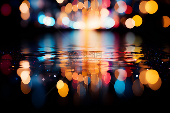 城市水面上的灯光图片