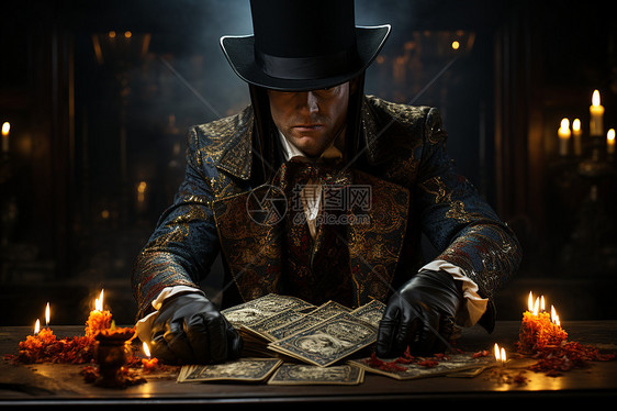 拿着钞票的魔术师男性图片
