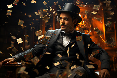 钞票中的魔术师男性图片