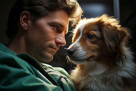 治疗小狗的男性兽医背景图片