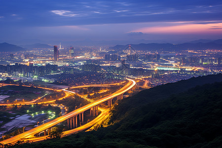 夜晚的城市交通公路背景图片