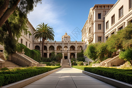 学校展板户外壮观的学校建筑背景