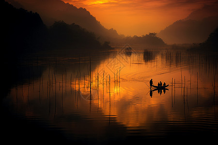 户外壮观的夕阳和山脉图片