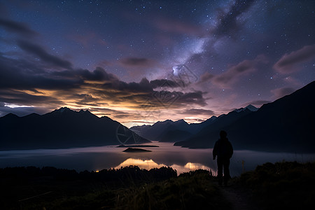 夜晚的湖景背景图片