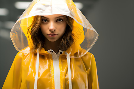 女子的黄色雨衣图片