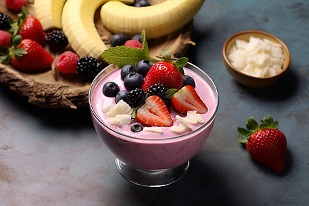 夏日水果酸奶图片