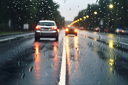 雨中行驶的汽车图片