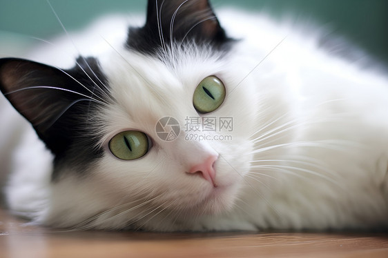 猫咪端坐木地板凝望镜头图片