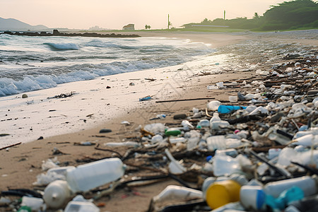 海滩垃圾瓶子倾倒高清图片
