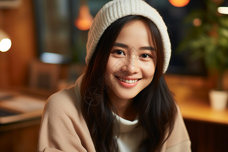 温柔微笑的亚洲姑娘背景图片