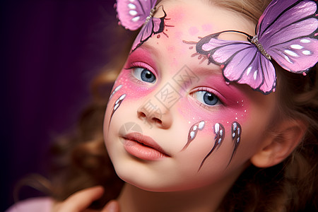 蝴蝶与小女孩彩蝶化妆的小女孩背景