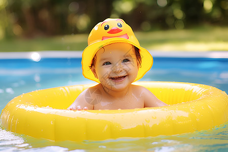 乐黄帽宝宝婴儿游泳池高清图片