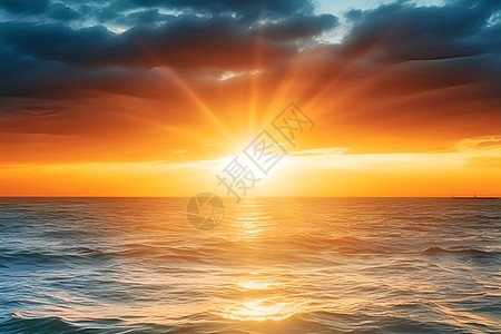 海平面上的落日图片