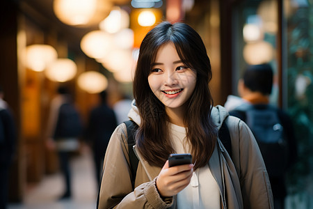 看手机的女子图片