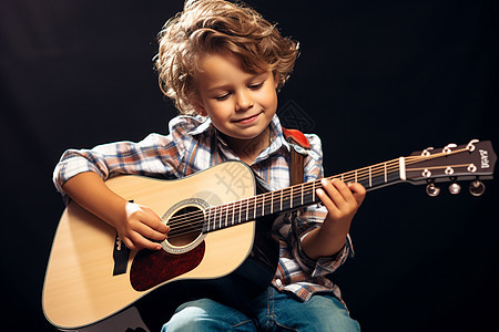 正在弹吉他的小男孩背景图片