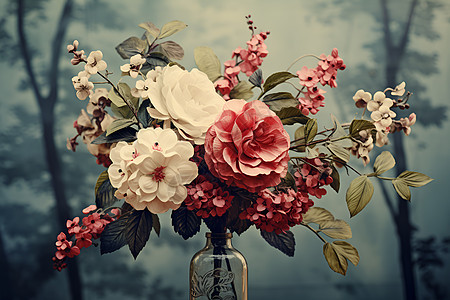 花瓶中美丽的花束背景图片