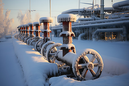 寒冷冬季户外石油管道图片