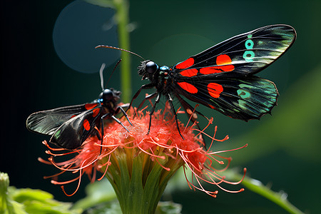 夏季昆虫天牛丛林中采蜜的蝴蝶背景