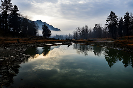 山水如画的冬季山川湖泊景观图片