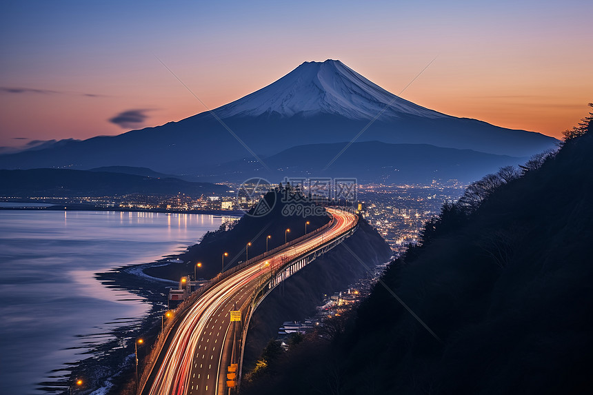 夜幕下的富士山景观图片