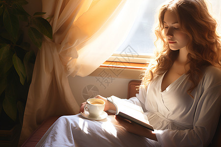 休闲阅读的咖啡时光背景图片