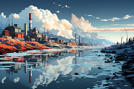 污染环境的石油加工厂背景图片