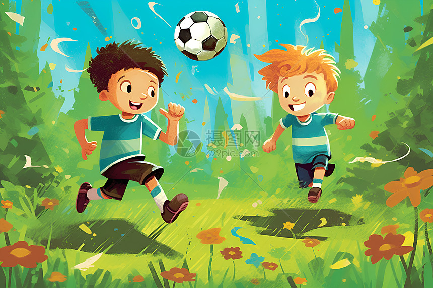 草地上玩足球的小孩图片