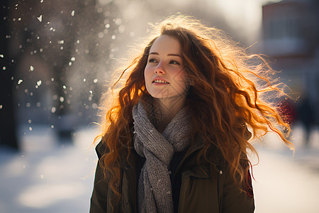 冬日美女雪中行图片