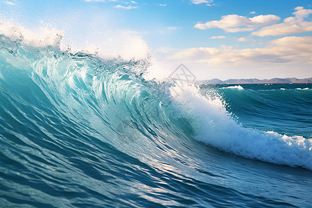 蓝色波浪海洋中一大浪破背景