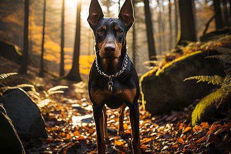 森林中跃动的犬图片