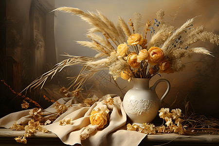 金黄色的麦秆花束图片
