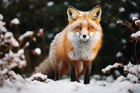 站在雪中的狐狸图片