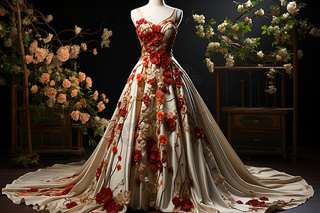 一件中国风格的婚纱背景图片
