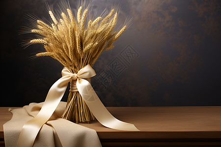 丝带捆扎成束的麦穗图片