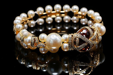 奢华昂贵的珍珠手链背景图片
