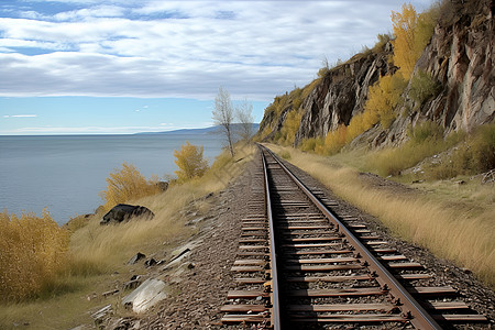 悬崖边的铁轨背景图片