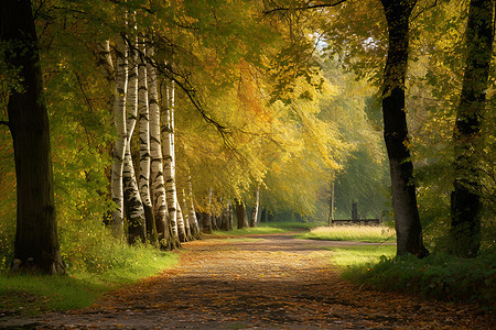 秋日林间步径图片
