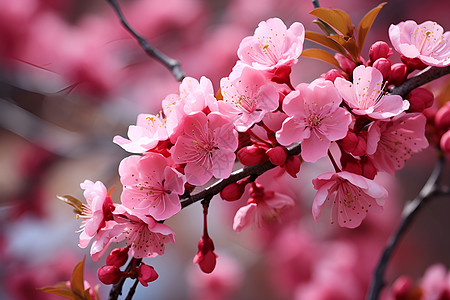 盛放的花海桃花枝头高清图片