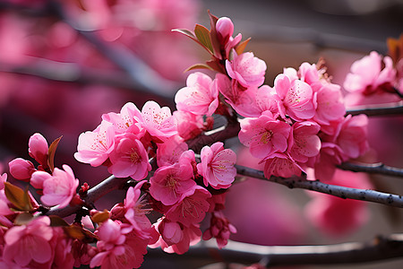 枝头的粉色花朵背景图片