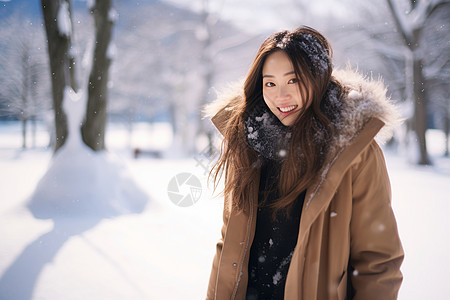 雪地女孩女孩在雪地背景