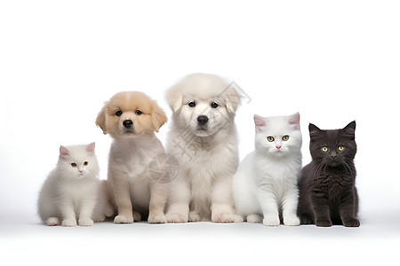 坐立在一起的小猫和小狗图片