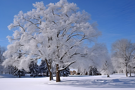 户外雪地中的树木图片