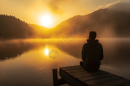 寂寥黎明的孤独男子背景图片