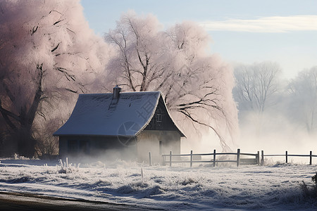 雪地木屋雪地中的房屋建筑背景