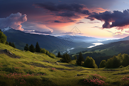 壮丽的山谷风景背景图片